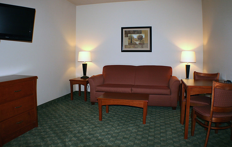 Living area of hotel suite.